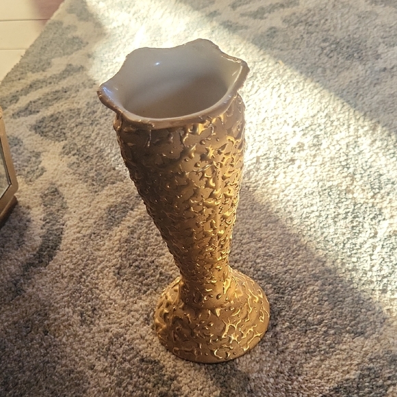 Vintage Hand Decorated Porcelain Vase Weeping Bright Gold 22K  Mid Century US - Picture 10 of 12